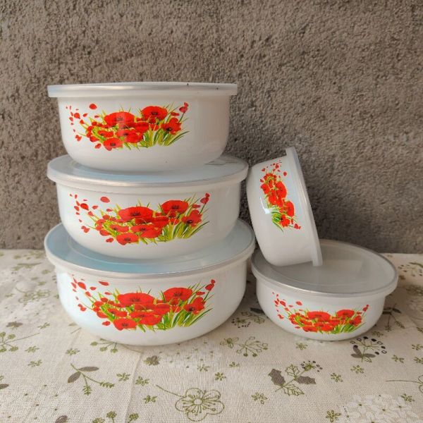 Logo Printing Enamel Ice Bowl Set 10 12 14 16 18cm Enamel Metal Food Storage Bowls