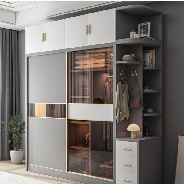 3M Modern Bedroom Wardrobe Closet With Glass Door And Switch LED