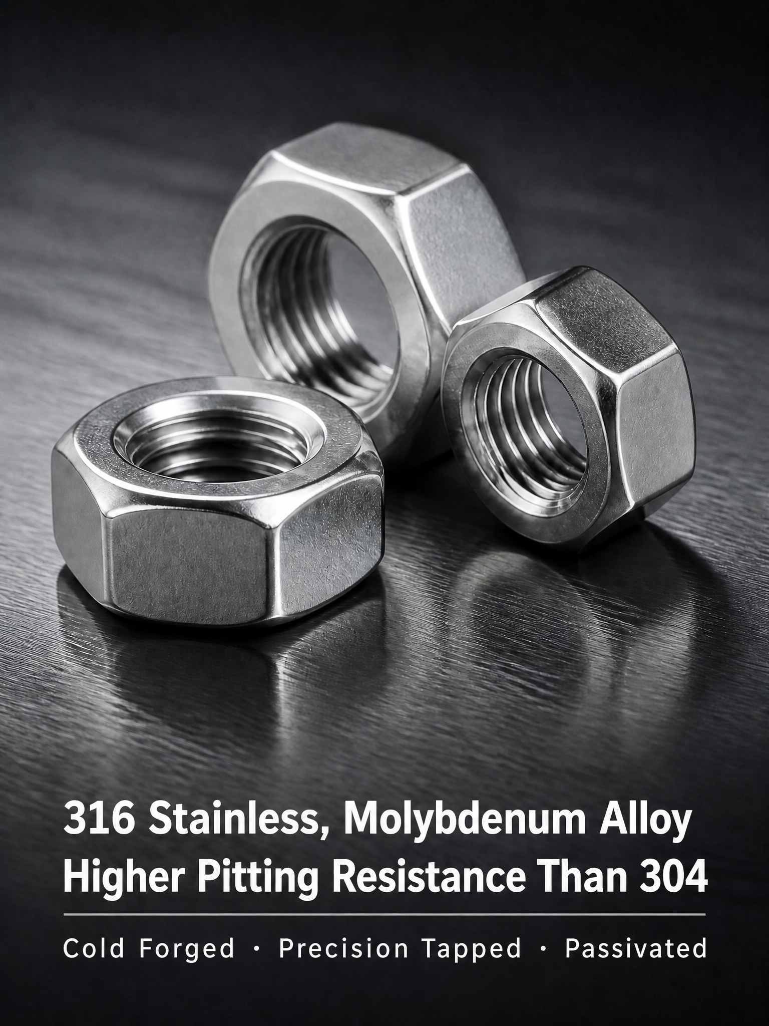 DIN934 316 A4 Stainless Steel Hex Nut M2-M64 Hexagon Nuts Marine Grade Anti-Corrosion Rustproof Metric Hexagonal Head Nut Bolt Screw Fastener