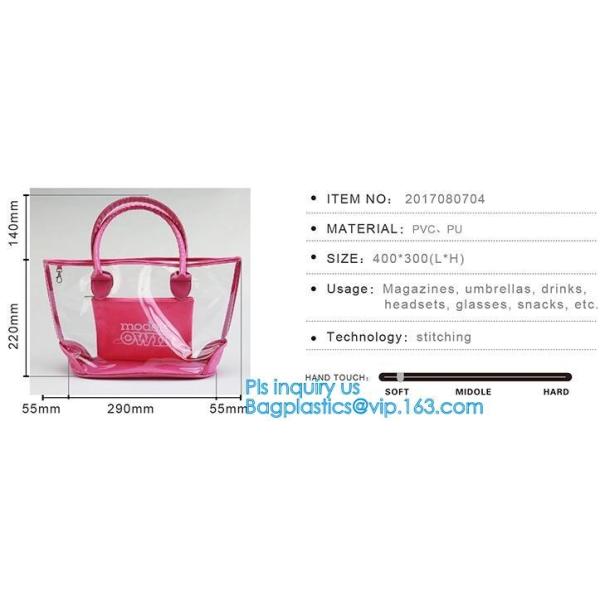 PVC tote shoulder bag for work and school, handle bag with long shoulder strap waterproof clear pvc tote bag, PVC Women