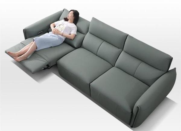 Modern Zero-Back Wall Straight-Row First-Layer Cowhide Telescopic Leather Electric Sofa    285*107*88cm