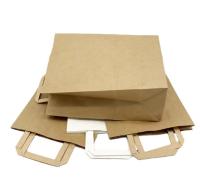 Flat Handles Reusable Kraft Paper Carry Bags Shopping Restaurant Takeaway Paper Bags
