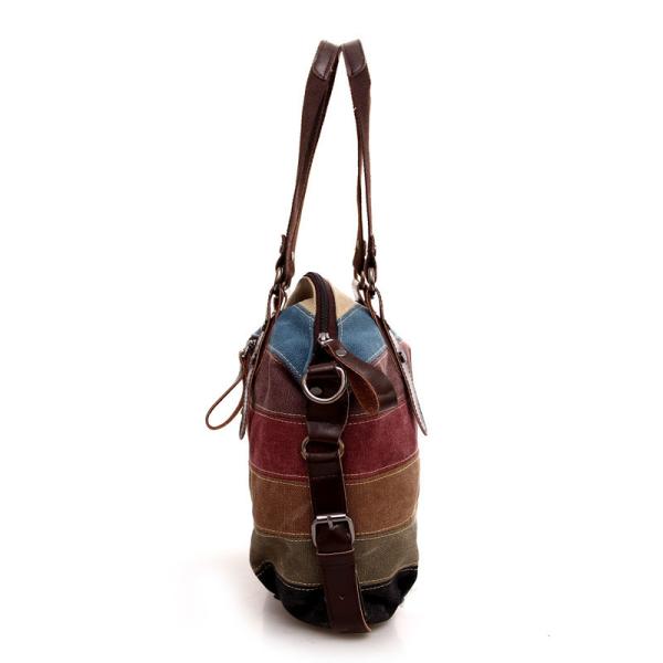 TREND NEW RAINBOW STRIPED CANVAS BAG FASHION PATCHWORK WOMEN'S BAG WATER WASH CLOTH BAG
