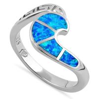 Projeto moderno Opal Ring For Women azul da onda da chave do meandro do grego clássico de Sterling Sliver 925