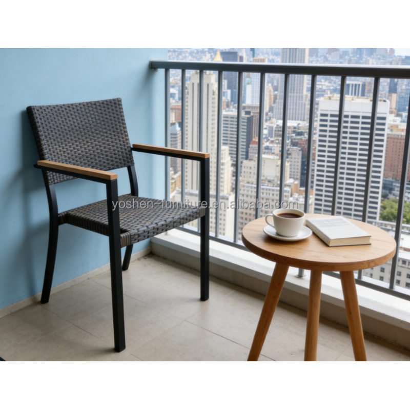 Yoshen French Bistro Dining Arm Chair Rattan Comfortable Waterproof Contemporary Design Outdoor Hotel Restaurant