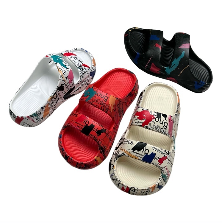 EVA Graffiti Print Two Strap Thick Sole Anti-slip Slide Sandals