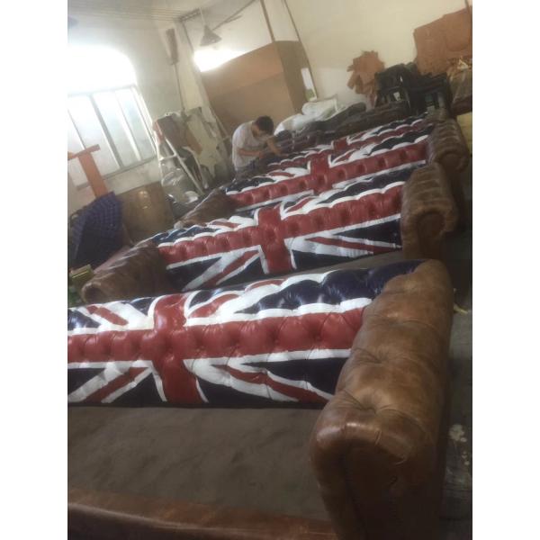 Durable Small 2 Seater Brown Leather Sofa Bed Vintage Union Jack Genuine Love Seat