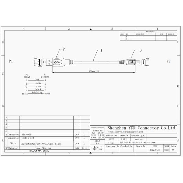 USB a к микро- данным по USB поручая привязывает цвет черноты 10cm UL2725 24AWG