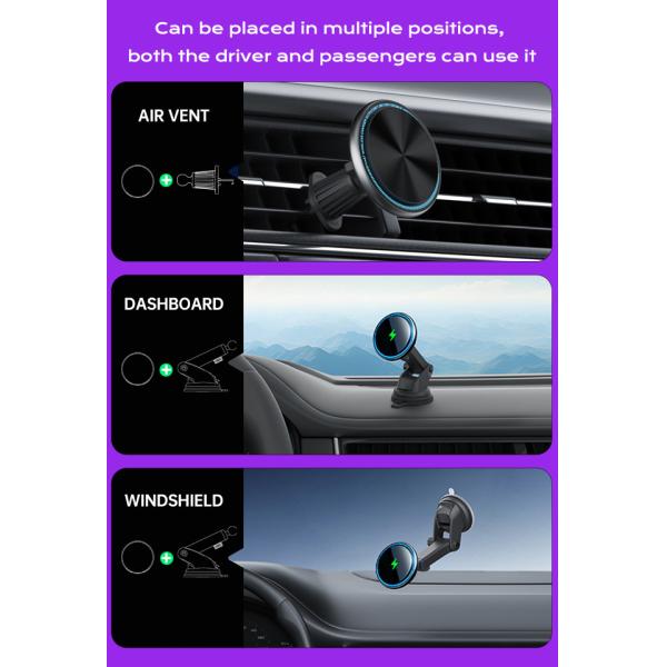 Luz Ambiental de Metal Cargador inalámbrico de 15w Porta teléfonos para automóviles con forma ovalada y succión magnética Magsafe
