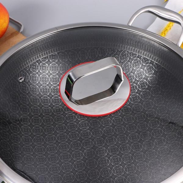 Wholesale Honeycomb Non Stick Fry Pan Cooking Pot 18/10 Stainless Steel Wok Pan With Glass Cover