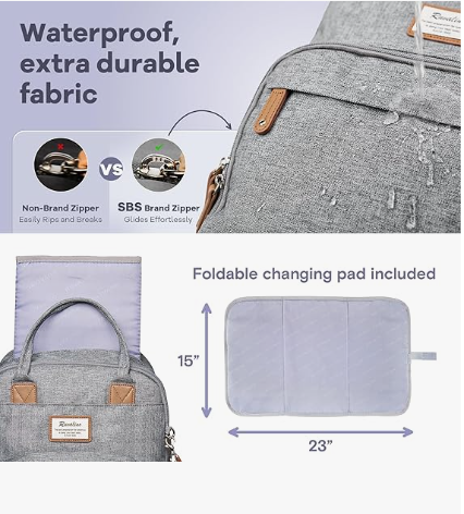 Baby Diaper Bag with Changing Station, Waterproof Diaper Bag Backpack for Moms Dads with USB Charging Port, Baby Shower Gifts, Baby essentials,Grey