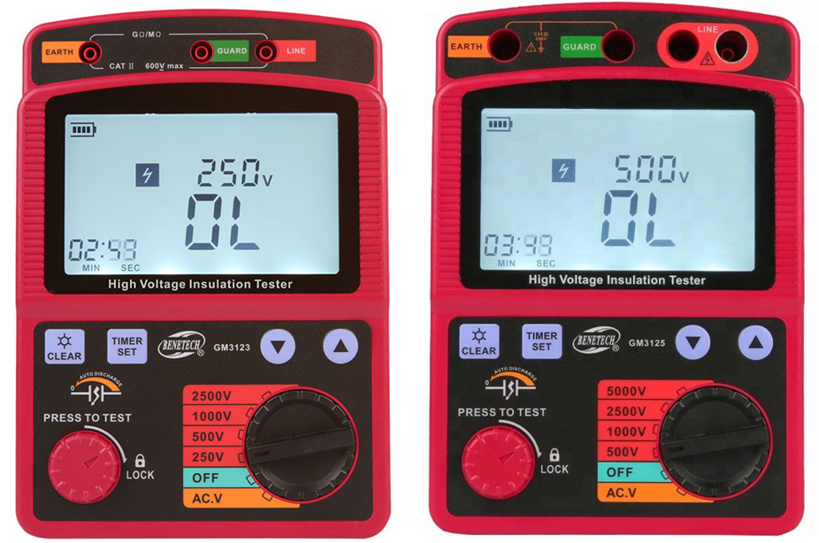 GM3123 GM3125 Voltage Insulation Tester Digital Ohm Meter 2500V 5000V with 12V DC Adapter