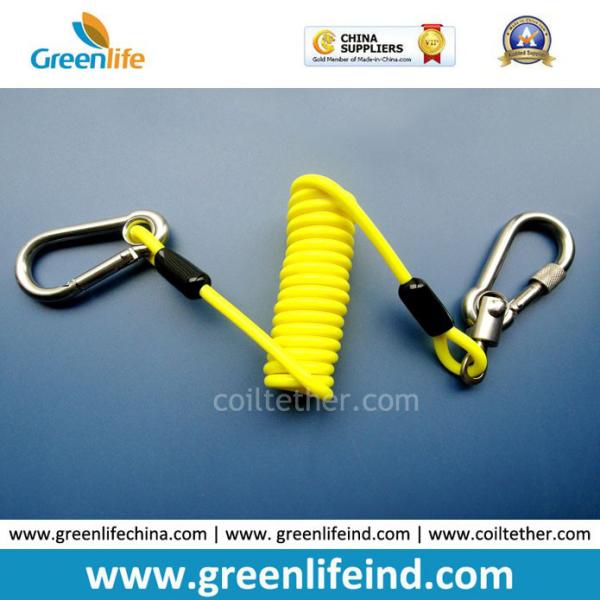 Reinforced Yellow Carabiner Coil Lanyard Tether for Tools Safety