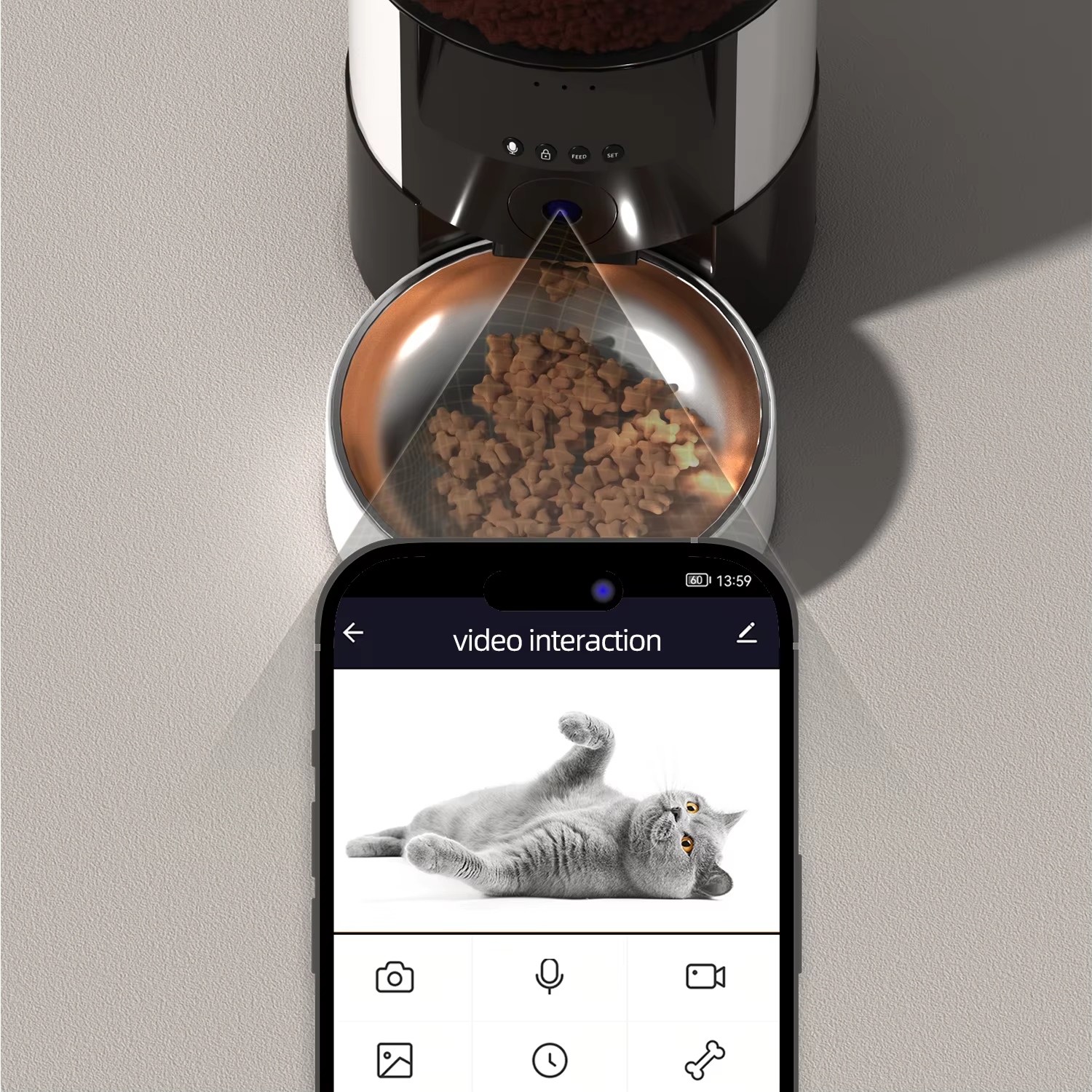 Intelligent Timing 720P Camera Automatic Feeder Eco-Friendly Solid Plastic Bowl Quantitative Cat/Dog Food Machine Power Charge