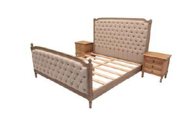 Oak Wood Upholstered Bedroom Sets , Linen Fabric King Size Upholstered Bed