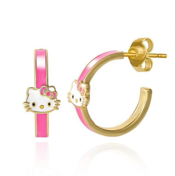 Boucles d'oreilles créoles chat en argent 925 plaqué or 18 carats pour enfants