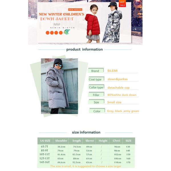 Bilemi Handsome Boy Duck Down Warm Coat 80% Winter Jacket Kids Parka  for Teenagers
