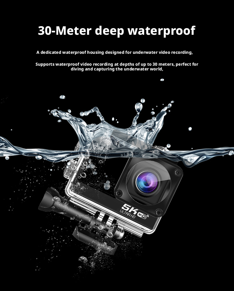 DLC Dual Screen 5K Sports Camera 30M Waterproof Wireless Remote Mic Car Dash Cam for Bicycle Motorcycle Diving Photography