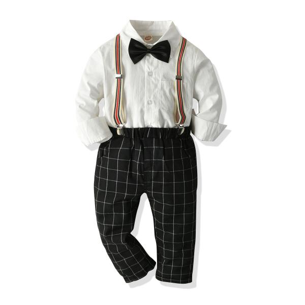 Bow Tie Polo Neck Top With Pants Boys Suit Baby Suspenders Outfit