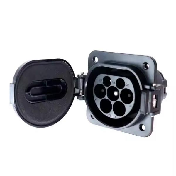 Ac Type 2 IEC62196-2 Connector Male Socket/Inlet For EV Side16/32A 250V Single Phase Or 415V Three Phase With Lid