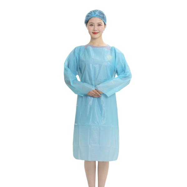 Latex Free Medical Isolation Gown , Cpe Plastic Gown Environment Friendly