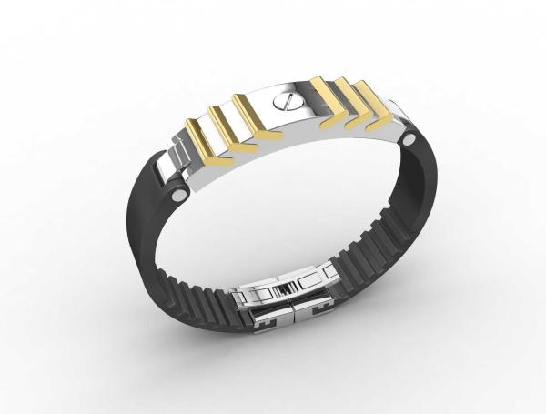 Top Quality Europe Fashion Stainless Steel Genuine Leather Silicone Bangle Bracelet ADB3