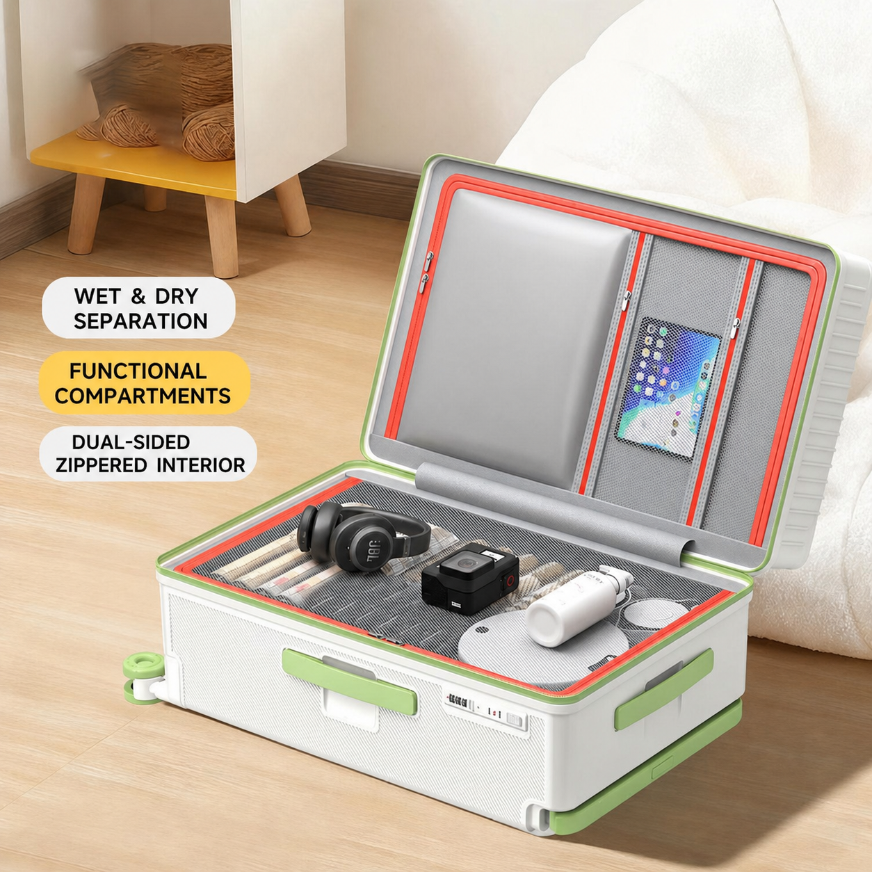 Large Capacity PC Hard Shell Suitcase with Wide Handle, Cup Holder, Side Hook and 360 Degree Spinner Wheels Wholesale