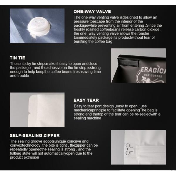 Food Grade Aluminum Foil Coffee Sachet Bag Flat Bottom 300 Micron With Zipper Valve