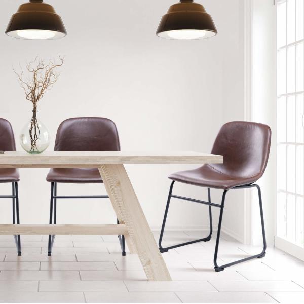 Mid Century Rustic Dining Chairs , Contemporary Leather Dining Chairs With Black Metal Base Vintage