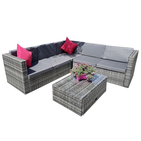 Furniture Wholesaler Outdoor Living Seating Sectional Poly Rattan Wicker Garden Sofa Storage Conversation Patio Corner Set