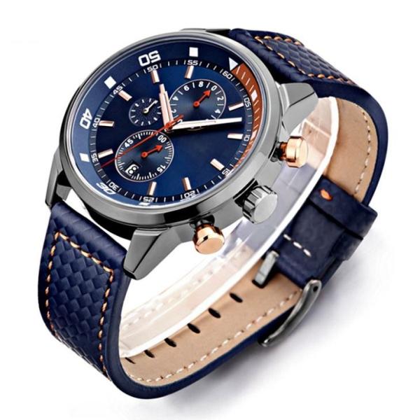 Men Sport Chronograph Alloy Quartz Wrist Watch Genuine Leather Analog Digital
