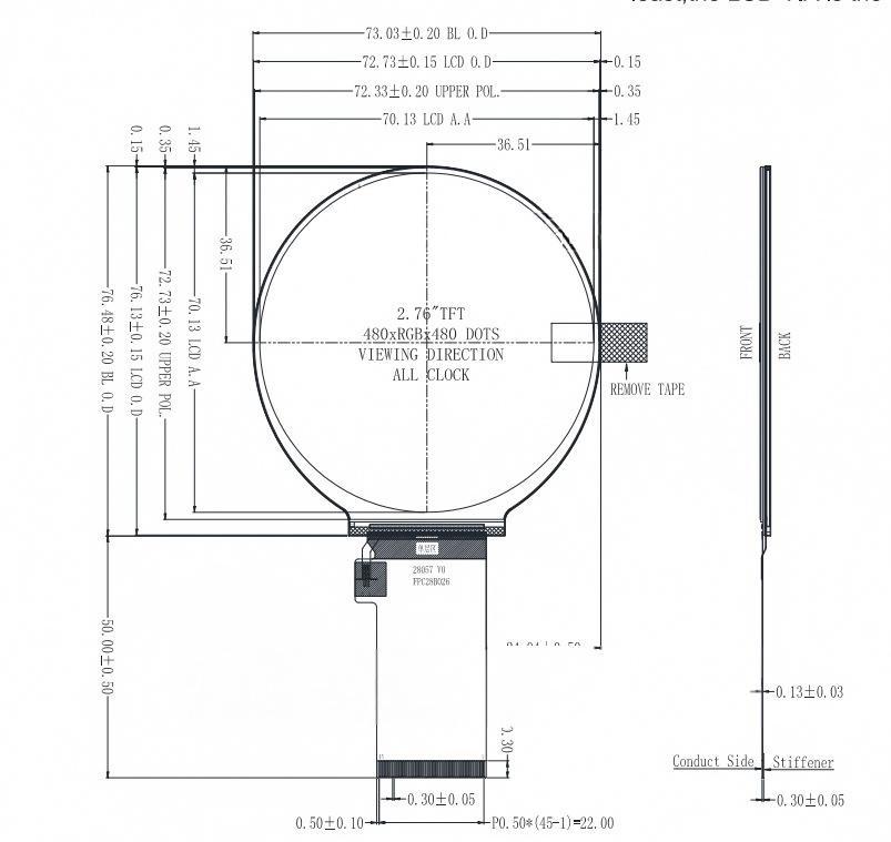 2.8-inch 480*480 ST7701S RGB Interface IPS Round LCD Module for Instrumentation, Industrial Control, and Automotive Displays
