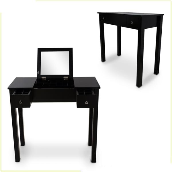 Black Solid Wood Material Large Capacity Wooden Mirror Table For Bedroom