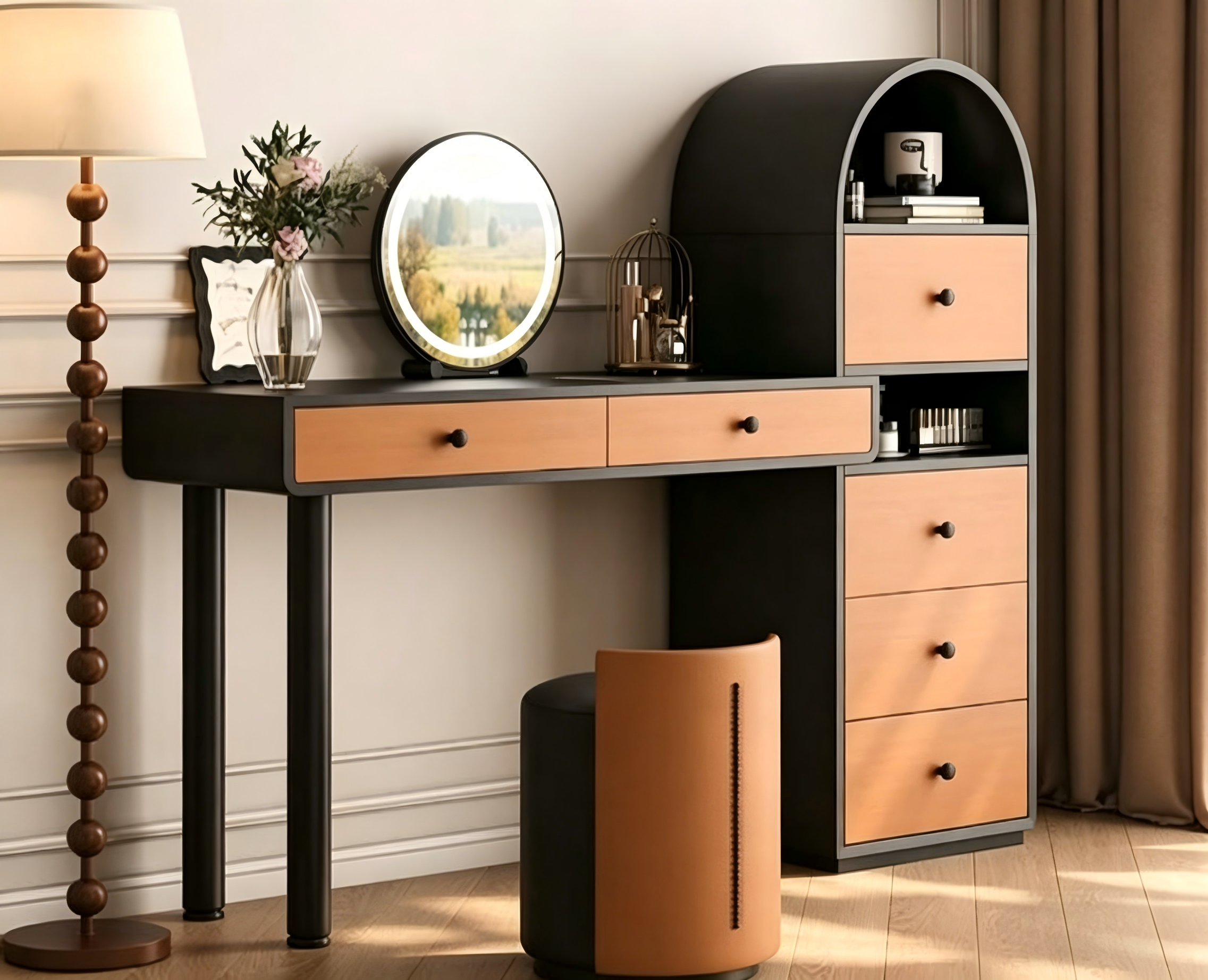 Italian Luxury Vanity Desk LED Vanity Desk with Storage hotel furniture