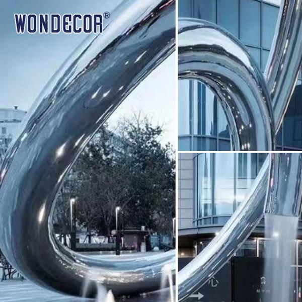 Outdoor Square Large Geometric Circular Fountain Stainless Steel Sculpture