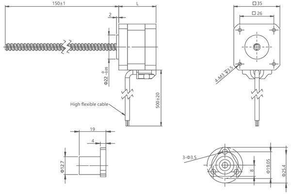 Мотор Nema 14 (35mm) гибридный stepper, двухполярный, 4 руководство, винт руководства АКМЕ, угол шага 1.8°, высокая эффективность.