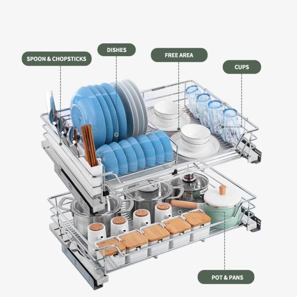 Кухня SS304 вытягивает вне плакировку Chrome корзины провода тяги шкафа организатора вне