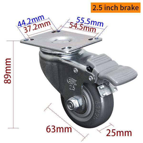 EDL Light Duty 2.5inch 80kg Plate TPU Caster by Rigid, Swivel and Brake type