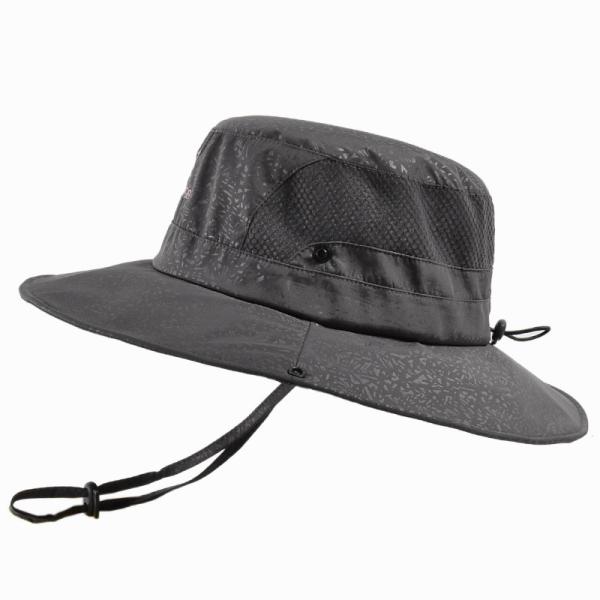 Summer Men'S Outdoor Leisure Big Brim Two Styles Fisherman Hat With Windproof Rope
