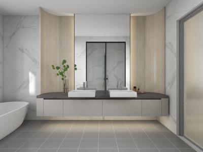 Fadior Starry Gray Stainless Steel Toilet Cabinet With Curved Light Wood Panel