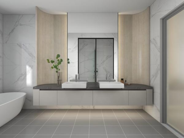 Fadior Starry Gray Stainless Steel Toilet Cabinet With Curved Light Wood Panel