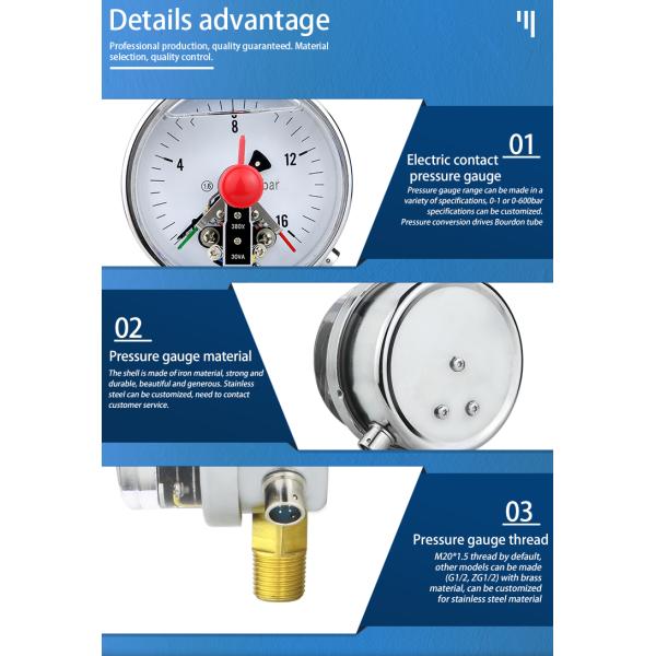 1.6% Precision 100mm Oil Filled Contact Pressure Gauge Manometer with M20*1.5 Thread