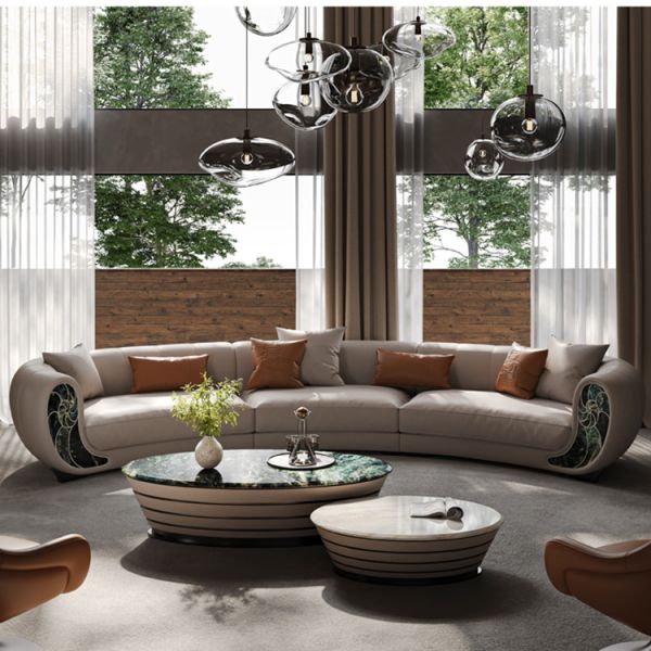 Modern Creative Conch Sofa Leather High-End Luxury Curved Design Extendable for Villa Living Room or Apartment
