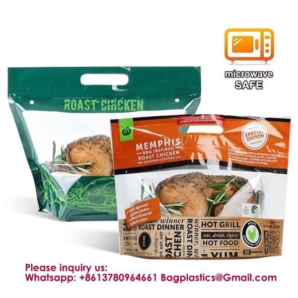 Custom Printed PE Stand Up Pouch Microwave Resealable Zipper Deli Food Rotisserie Hot Chicken Packaging Rotisserie Roasted Chicken Packaging Bag Roasted Grilled Chicken Stand Up Pouch With Zipper