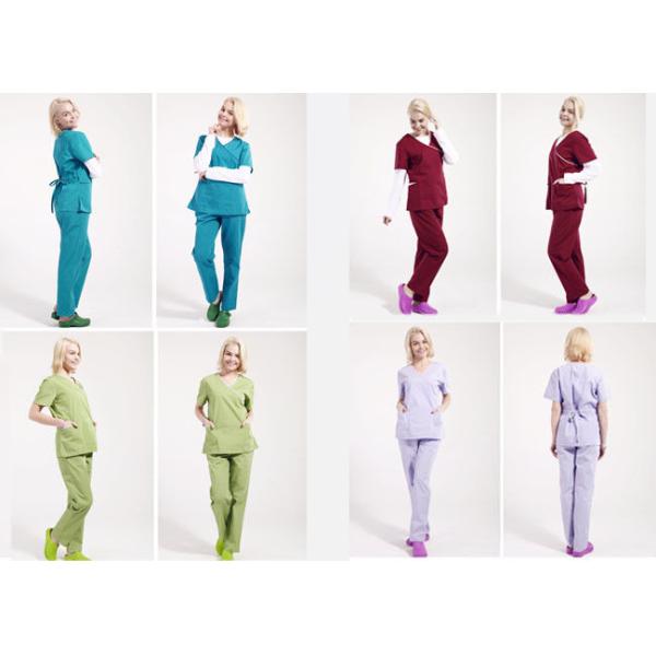 Split Hem Scrubs Medical Uniforms Back Straps With Drawstring Casual Trousers