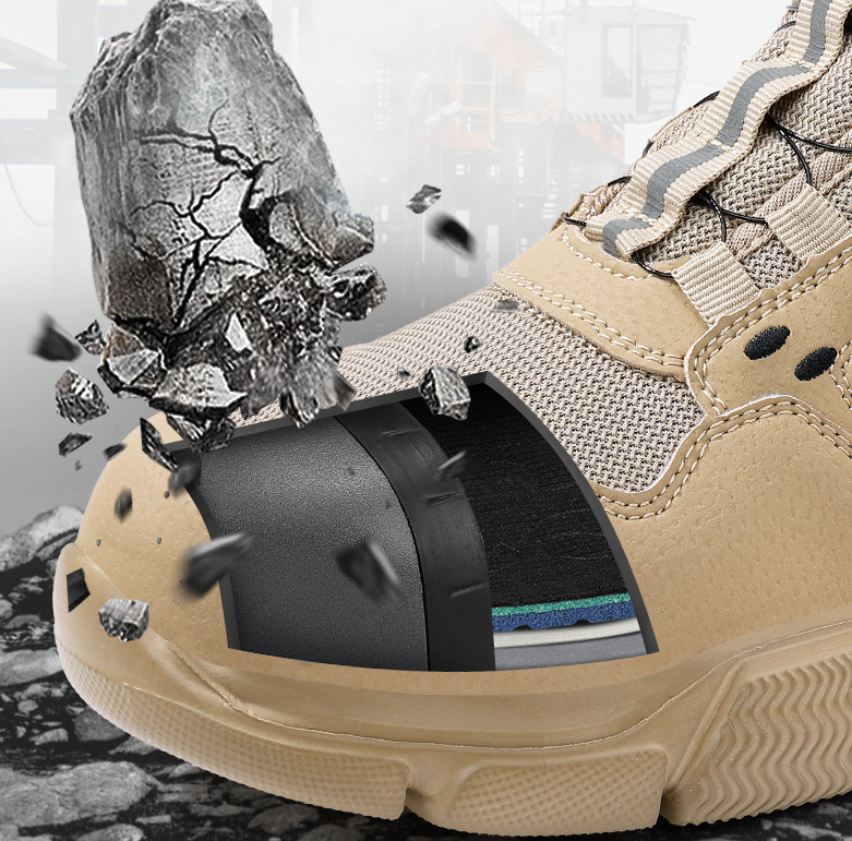 Men's Summer Lightweight Breathable Safety Shoes Steel Toe Puncture & Impact Resistant Comfortable Work Shoes with Smart Button