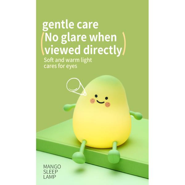 Luz de la noche de la fruta de mango USB Tinta de atenuación recargable lámpara de mesa de silicona LED Decoración de la cama regalo lámpara de dormitorio para niños