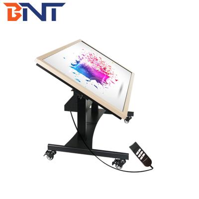 100kg Loading TV Mobile Cart With Motorized Height Adjustment 90 Degree Tilt