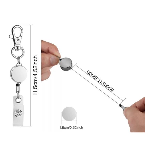 Anti-Loss Sublimation Blank Metal Retractable Keychain Diy Custom ID Badge Holder With Telescopic Rope