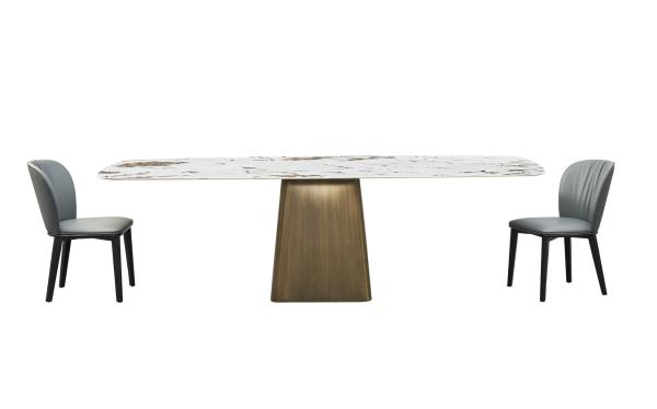 Rectangular Marble Metal Dining Table 2000mm Length  With Column